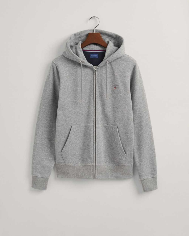 Gant Original Full-Zip Men's Hoodie Grey Melange | HKDNJ-9471