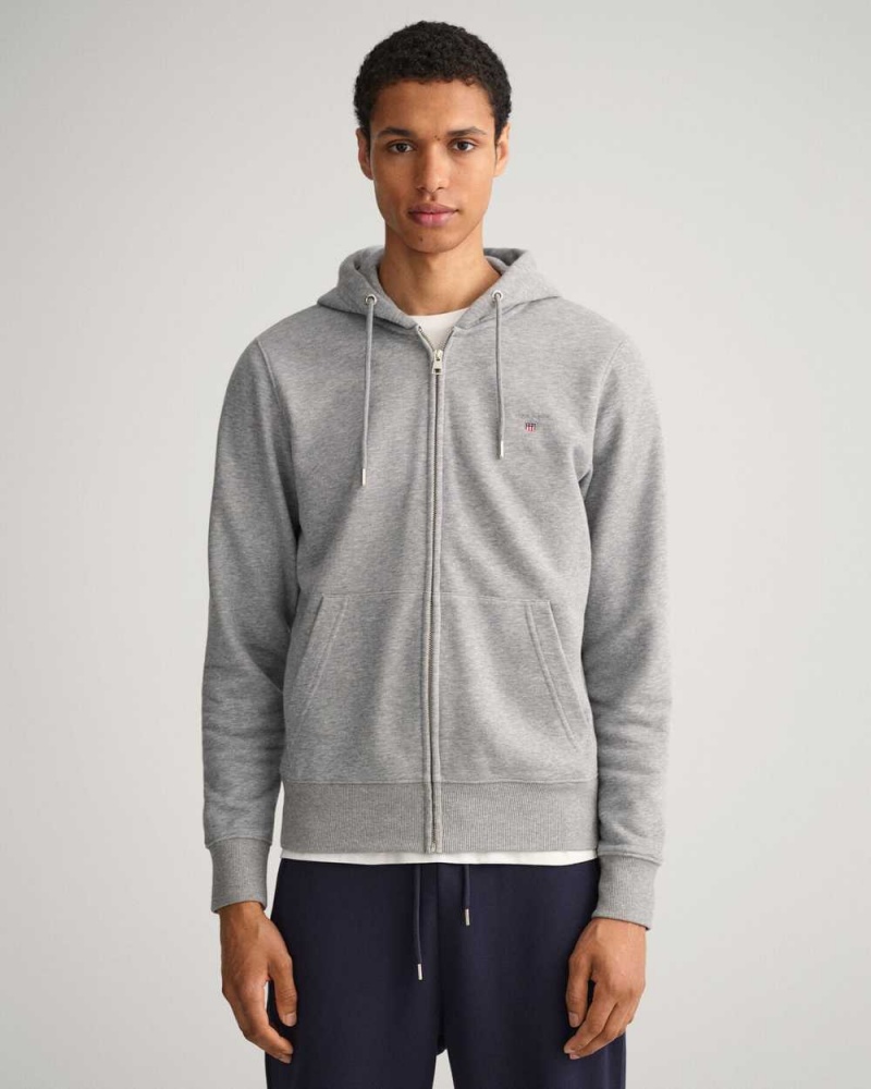 Gant Original Full-Zip Men\'s Hoodie Grey Melange | HKDNJ-9471