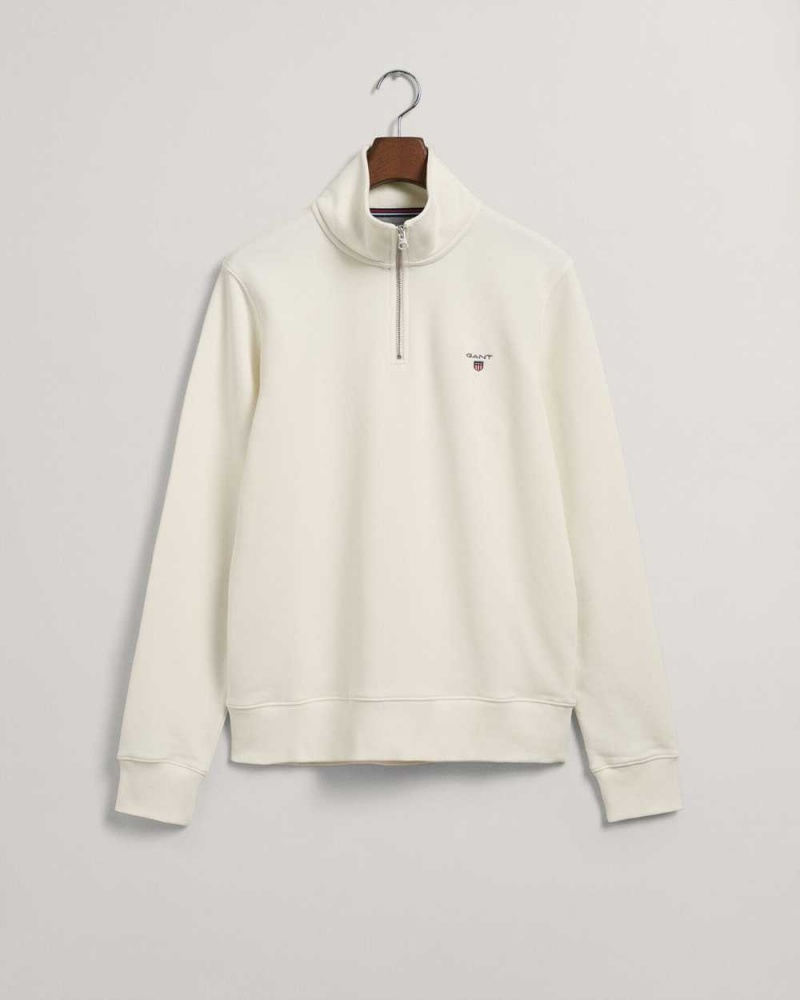 Gant Original Half-Zip Men\'s Sweatshirts Beige White | WCNUB-5823