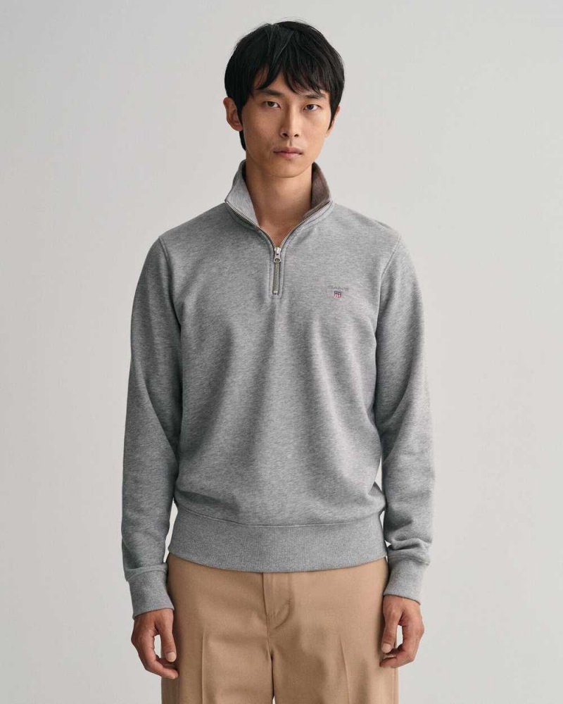 Gant Original Half-Zip Men\'s Sweatshirts Grey Melange | AUEKW-7804