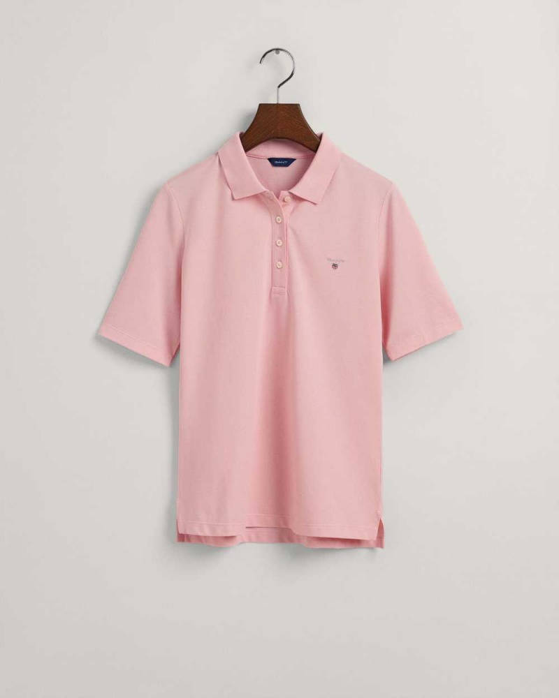 Gant Original Long-Short Sleeve Piqué Women's Polo Shirt Preppy Pink | TBJLO-5768