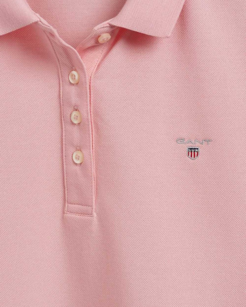 Gant Original Long-Short Sleeve Piqué Women\'s Polo Shirt Preppy Pink | TBJLO-5768