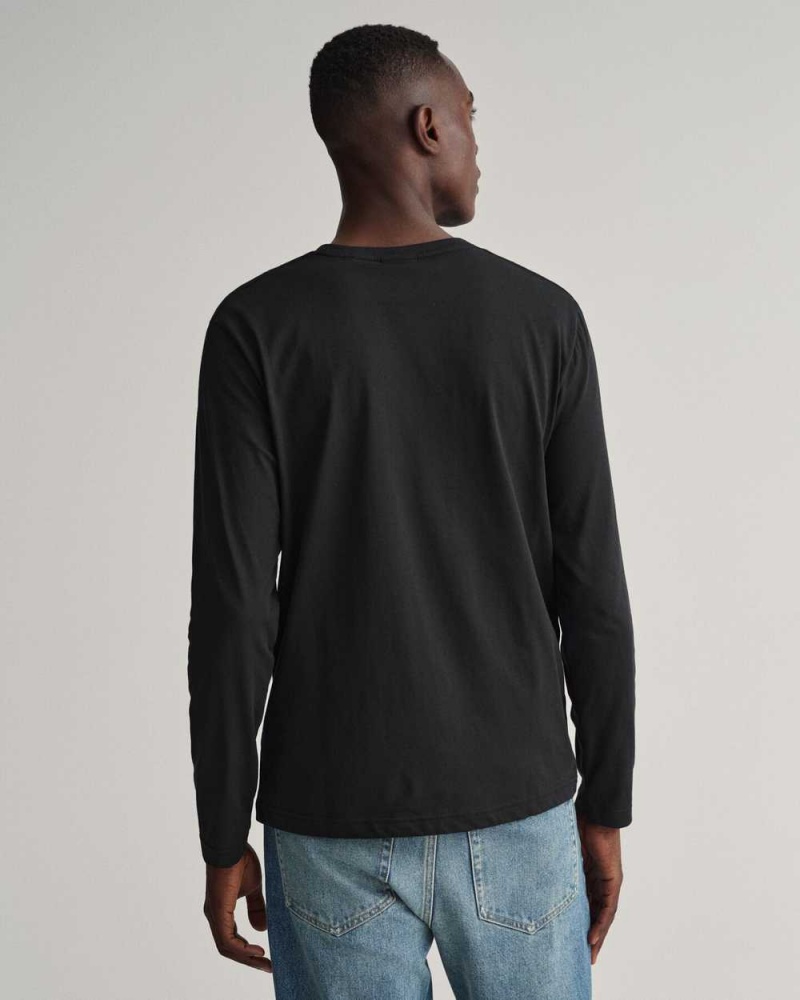 Gant Original Long Sleeve Men's T-Shirt Black | UMFHV-6308