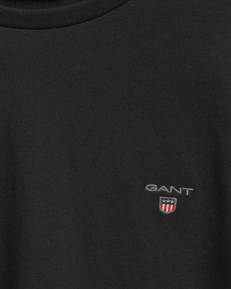 Gant Original Long Sleeve Men's T-Shirt Black | UMFHV-6308