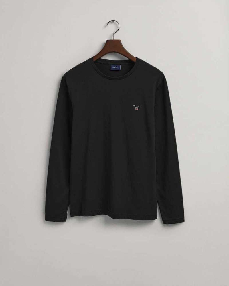 Gant Original Long Sleeve Men's T-Shirt Black | UMFHV-6308