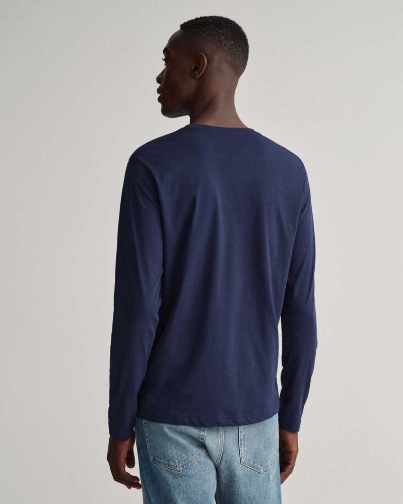 Gant Original Long Sleeve Men's T-Shirt Evening Blue | UYTKZ-7693