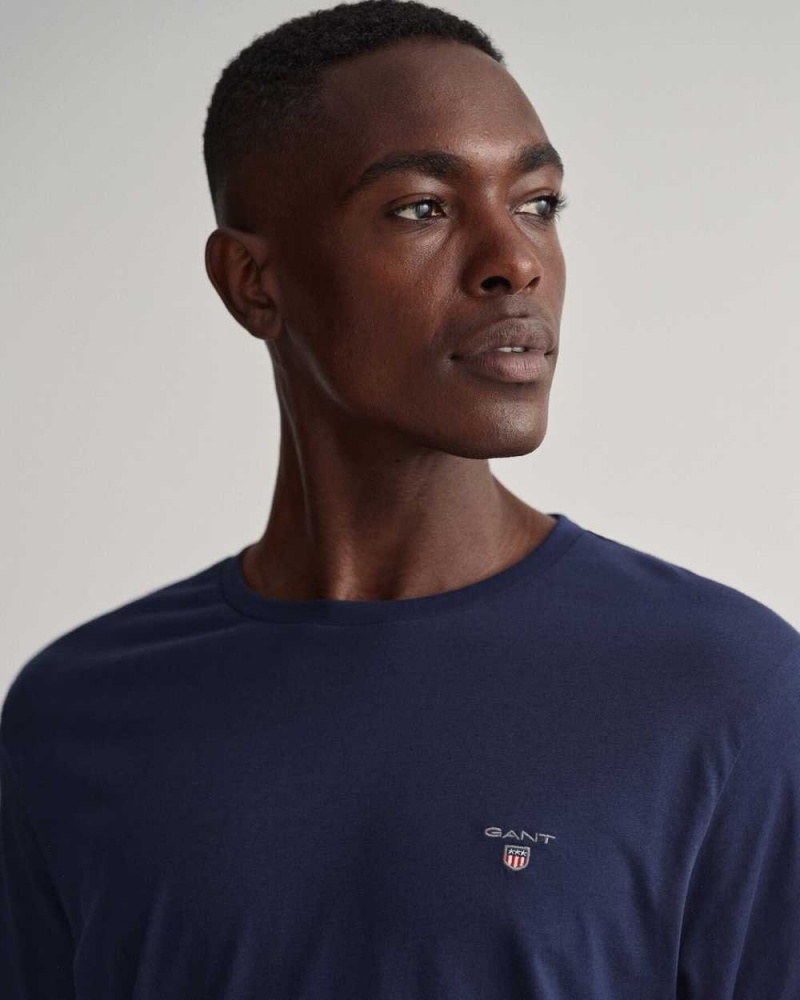 Gant Original Long Sleeve Men's T-Shirt Evening Blue | UYTKZ-7693