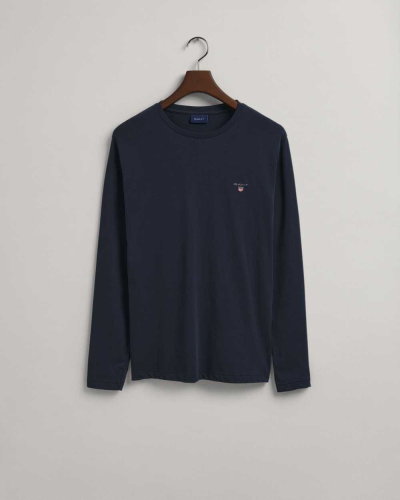 Gant Original Long Sleeve Men's T-Shirt Evening Blue | UYTKZ-7693