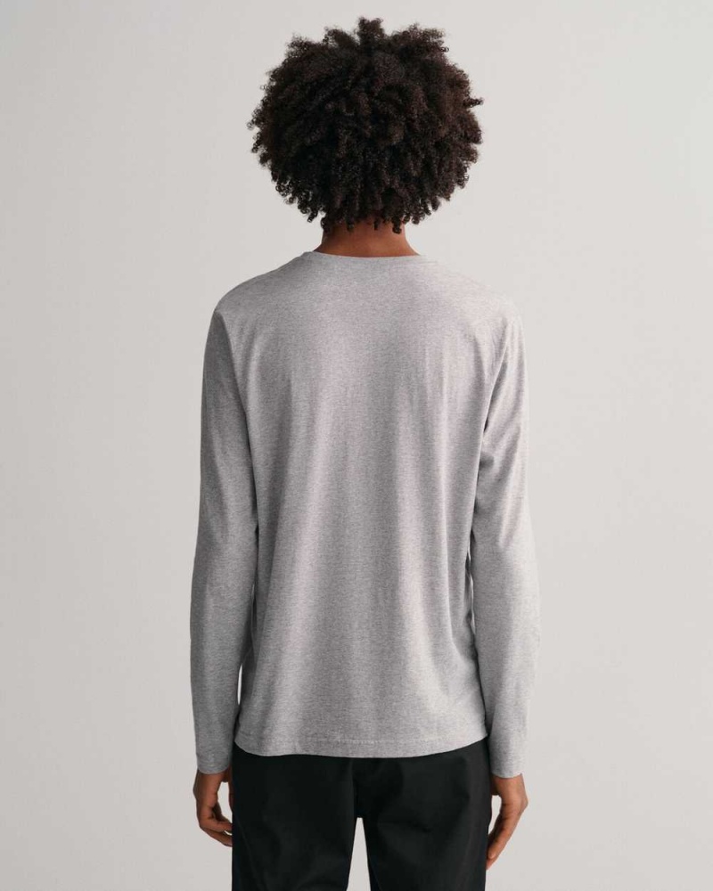 Gant Original Long Sleeve Men's T-Shirt Grey Melange | IFTXJ-9450