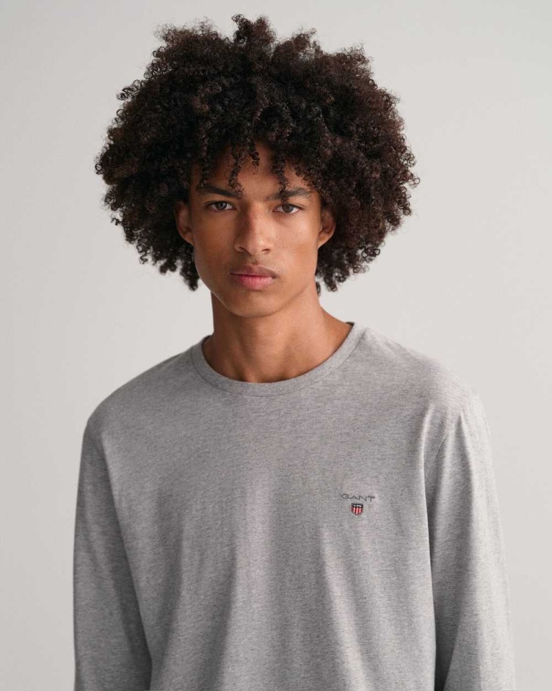 Gant Original Long Sleeve Men's T-Shirt Grey Melange | IFTXJ-9450