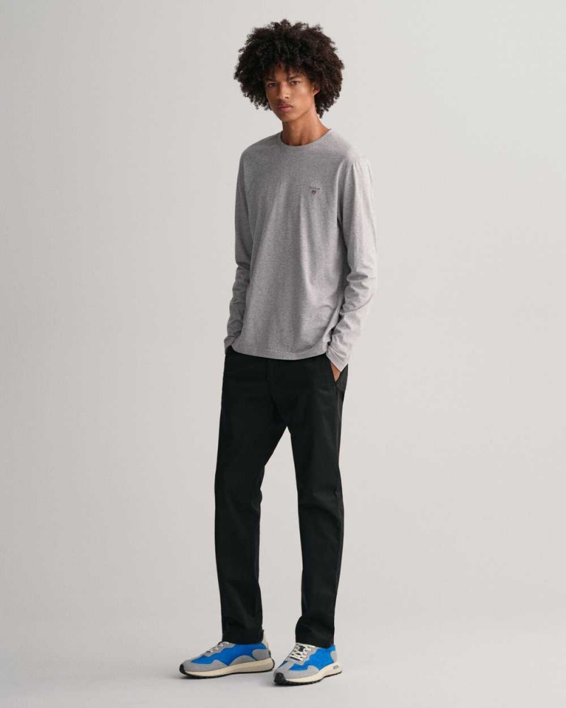 Gant Original Long Sleeve Men's T-Shirt Grey Melange | IFTXJ-9450