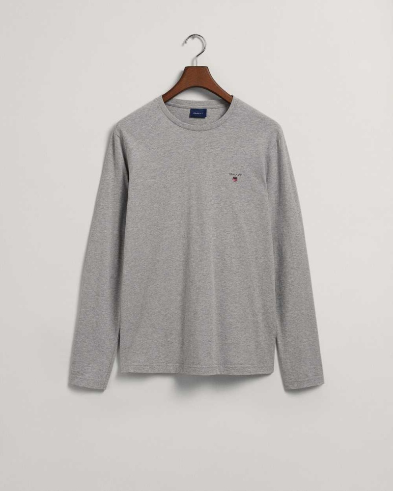 Gant Original Long Sleeve Men's T-Shirt Grey Melange | IFTXJ-9450