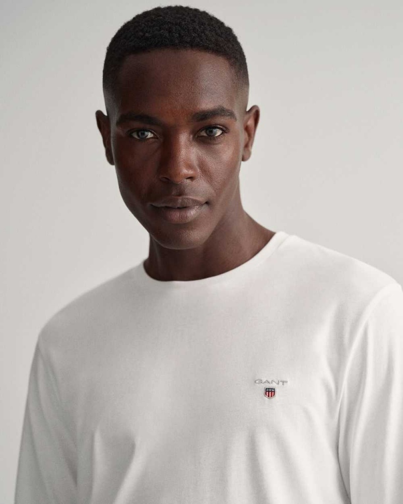 Gant Original Long Sleeve Men's T-Shirt White | IAKRH-5403