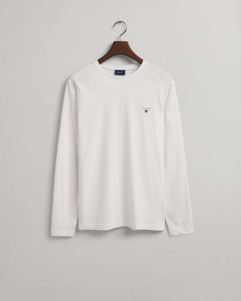 Gant Original Long Sleeve Men's T-Shirt White | IAKRH-5403