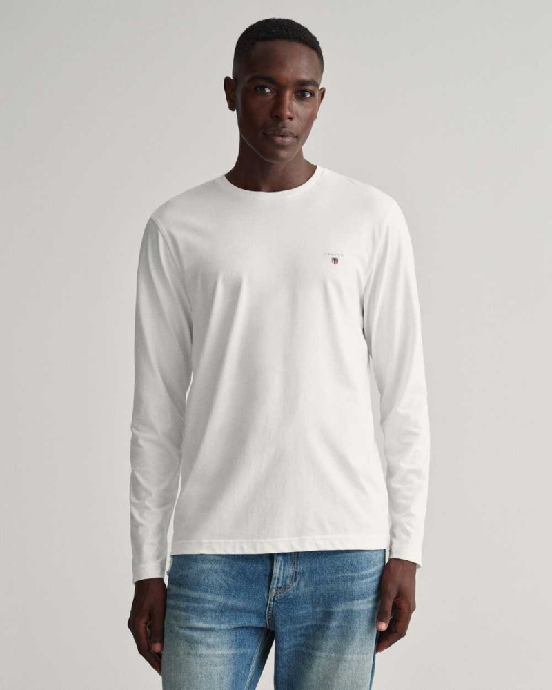 Gant Original Long Sleeve Men\'s T-Shirt White | IAKRH-5403