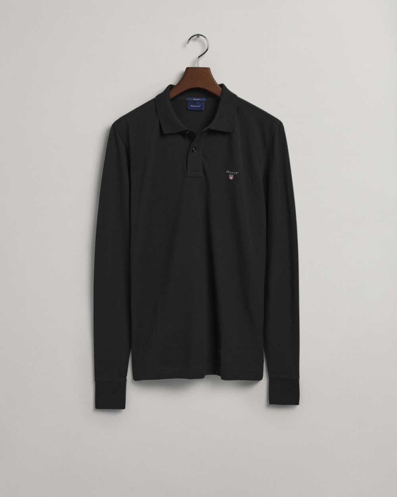 Gant Original Long Sleeve Piqué Men's Polo Shirt Black | JBAFH-8796