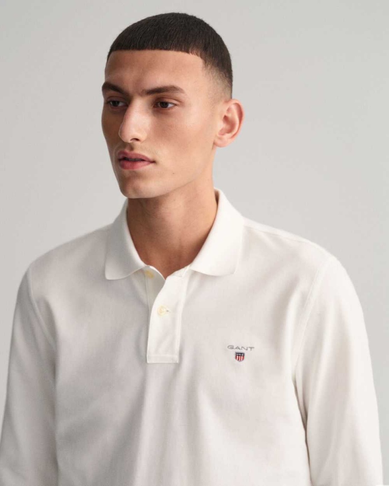 Gant Original Long Sleeve Piqué Men's Polo Shirt White | FUCWE-1482