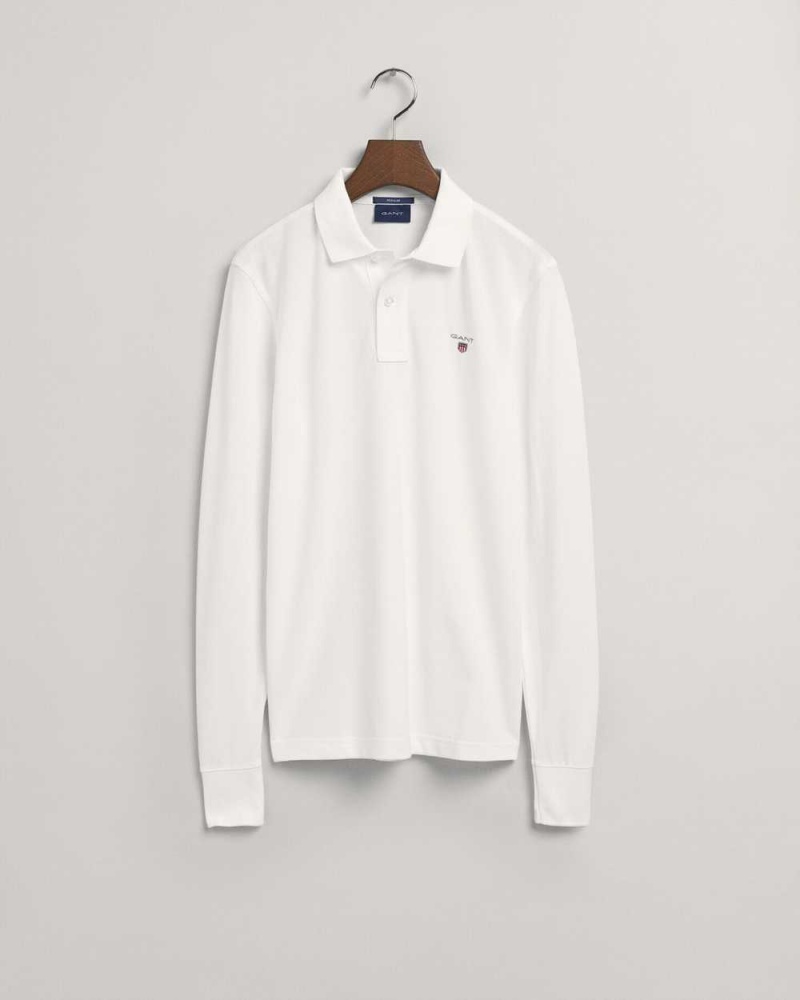 Gant Original Long Sleeve Piqué Men's Polo Shirt White | FUCWE-1482