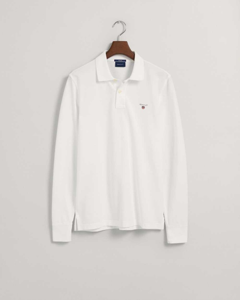 Gant Original Long Sleeve Piqué Men's Polo Shirt White | FUCWE-1482