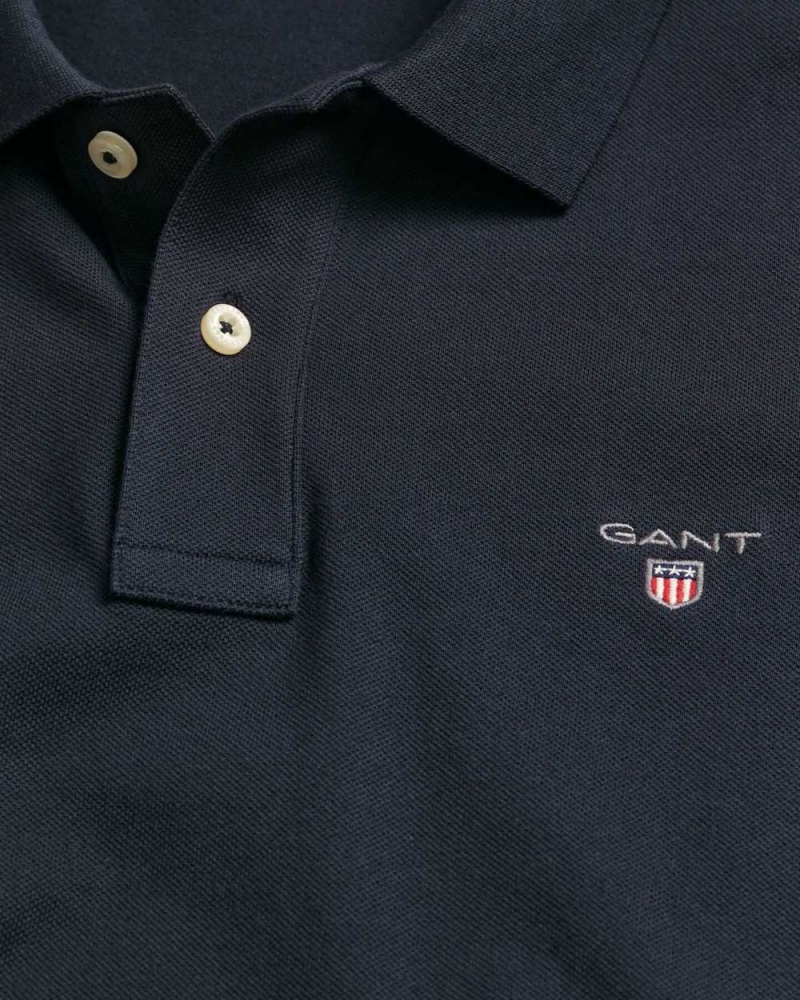 Gant Original Long Sleeve Piqué Men's Polo Shirt Evening Blue | VBKEG-3196