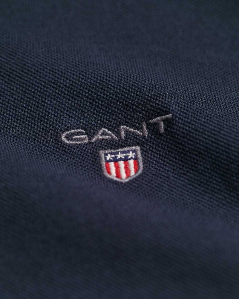 Gant Original Long Sleeve Piqué Men's Polo Shirt Evening Blue | VBKEG-3196