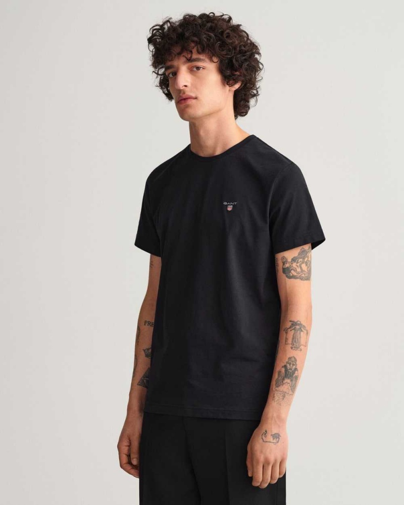 Gant Original Men's T-Shirt Black | POCND-1627