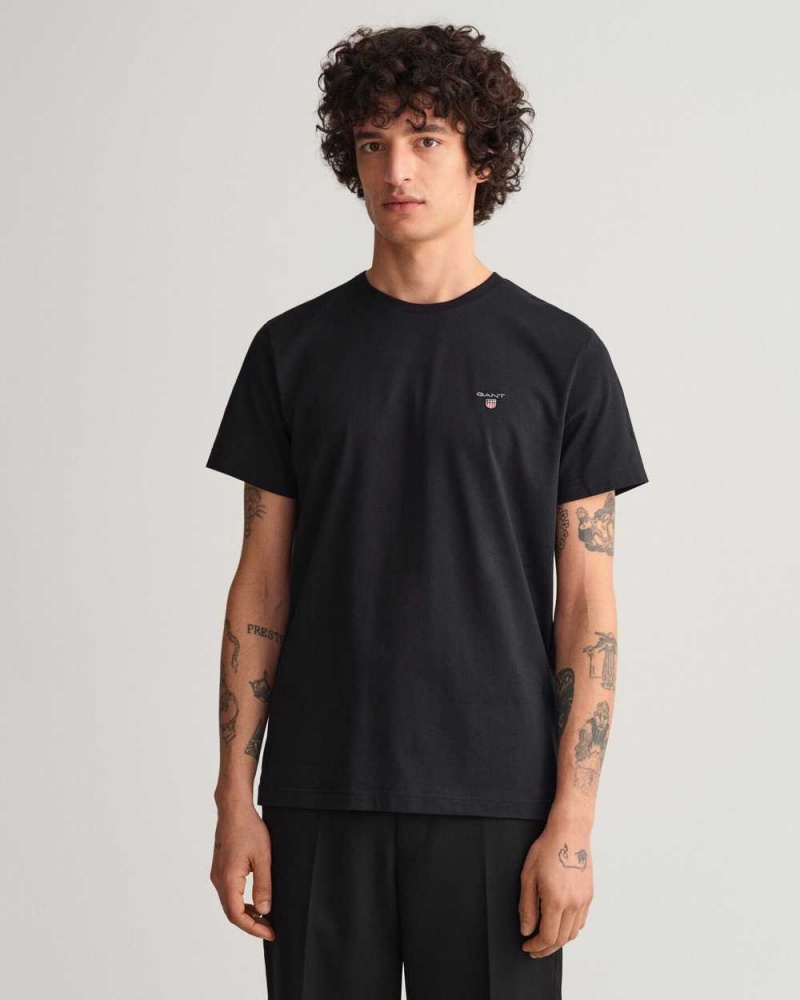 Gant Original Men\'s T-Shirt Black | POCND-1627