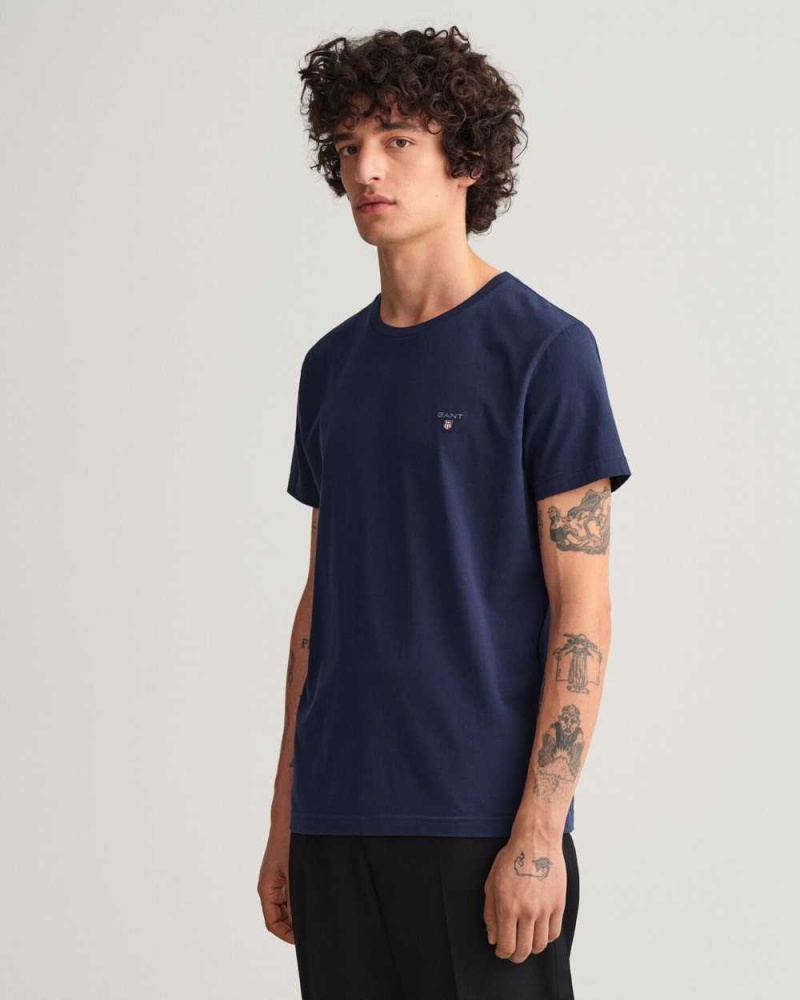 Gant Original Men's T-Shirt Evening Blue | BUZHY-7621