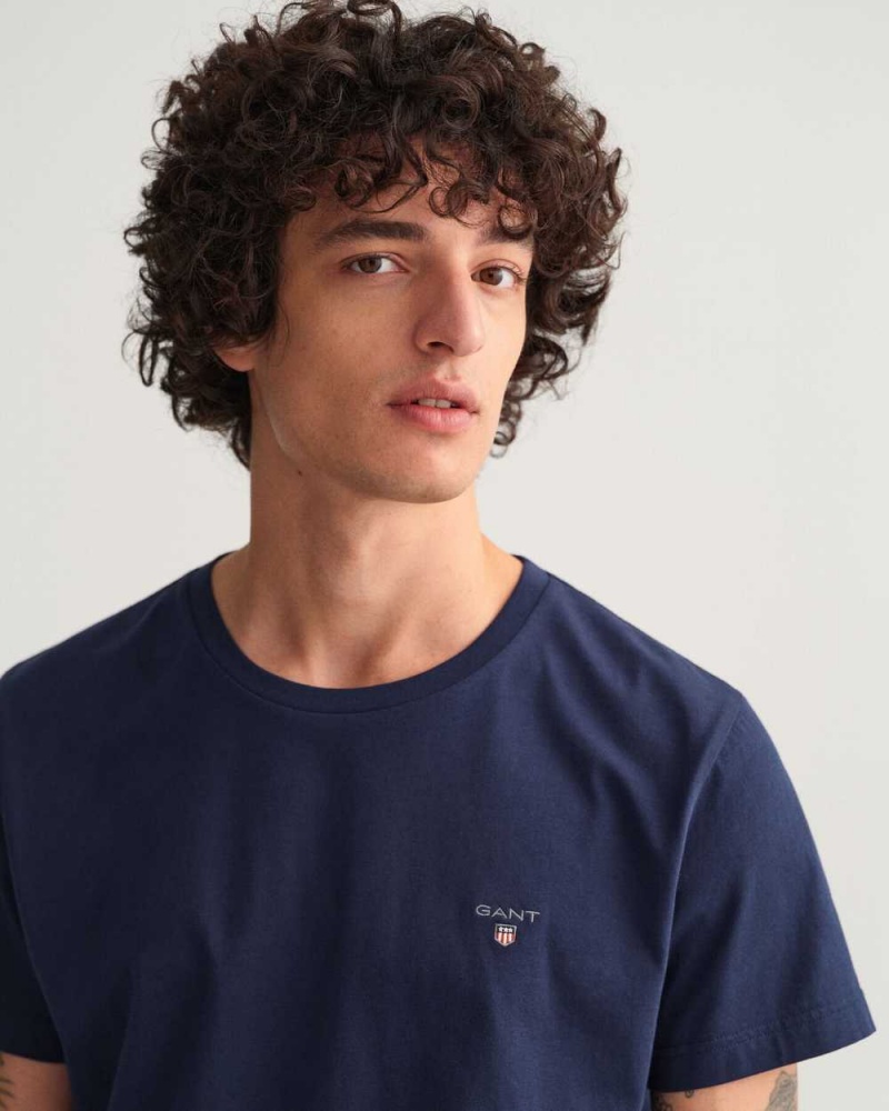 Gant Original Men's T-Shirt Evening Blue | BUZHY-7621