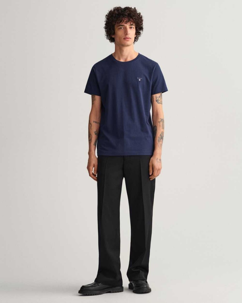 Gant Original Men's T-Shirt Evening Blue | BUZHY-7621