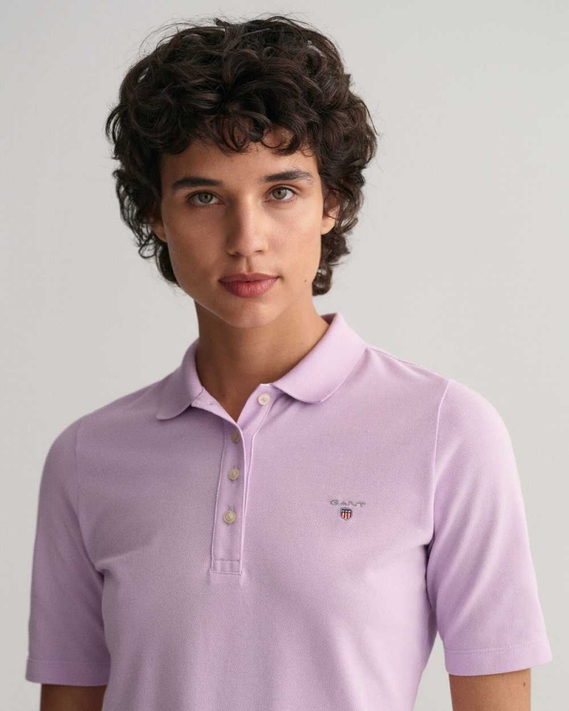 Gant Original Mid Sleeve Piqué Women's Polo Shirt Soothing Lilac | ATRPV-4287