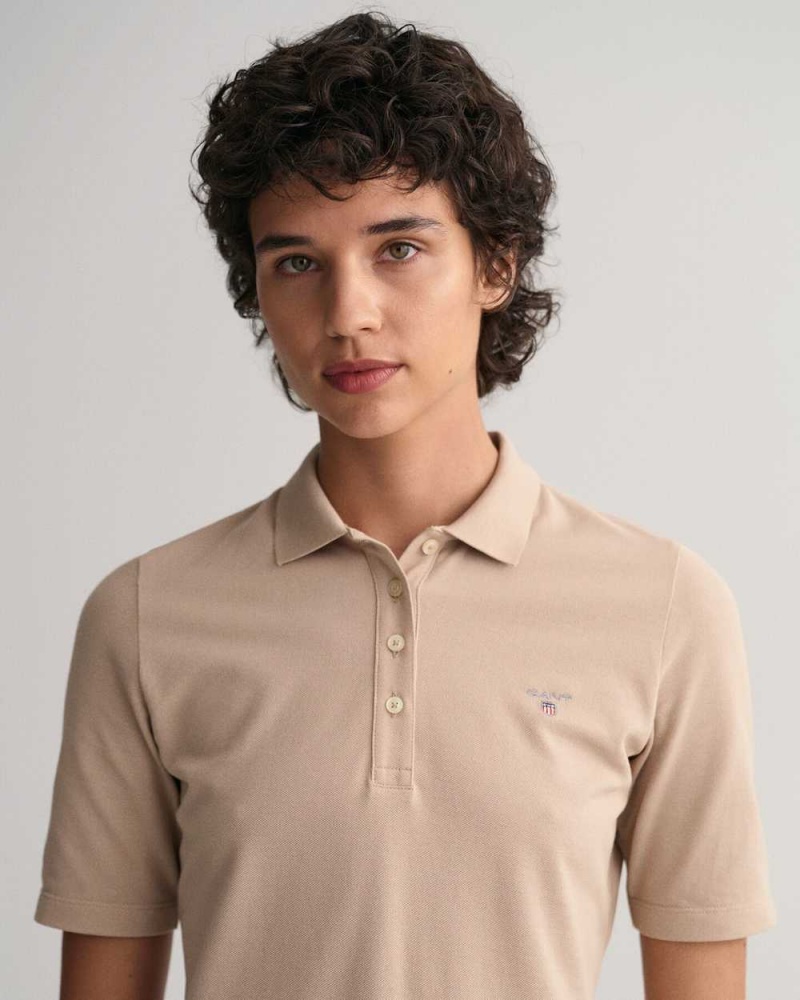 Gant Original Mid Sleeve Piqué Women's Polo Shirt Dry Sand | TXLMD-6283