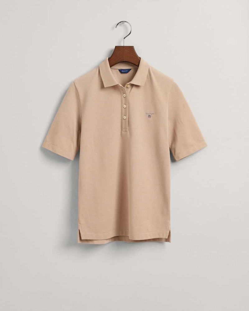 Gant Original Mid Sleeve Piqué Women's Polo Shirt Dry Sand | TXLMD-6283