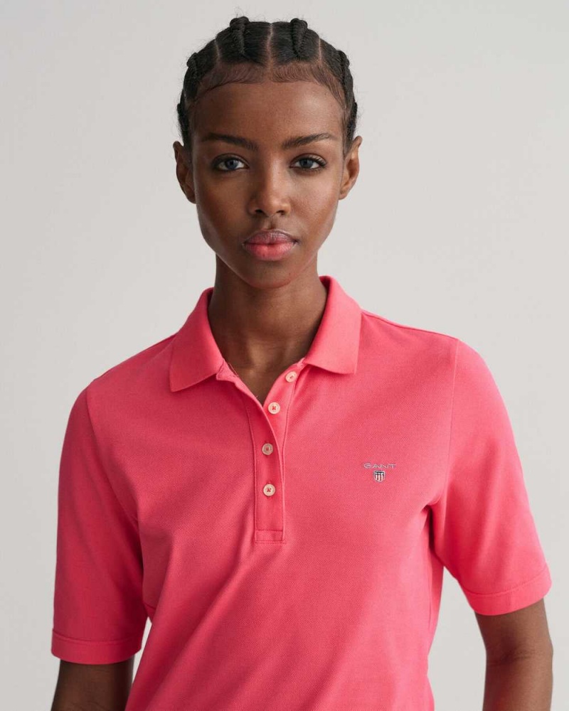 Gant Original Mid Sleeve Piqué Women's Polo Shirt Magenta Pink | OPEBZ-7035