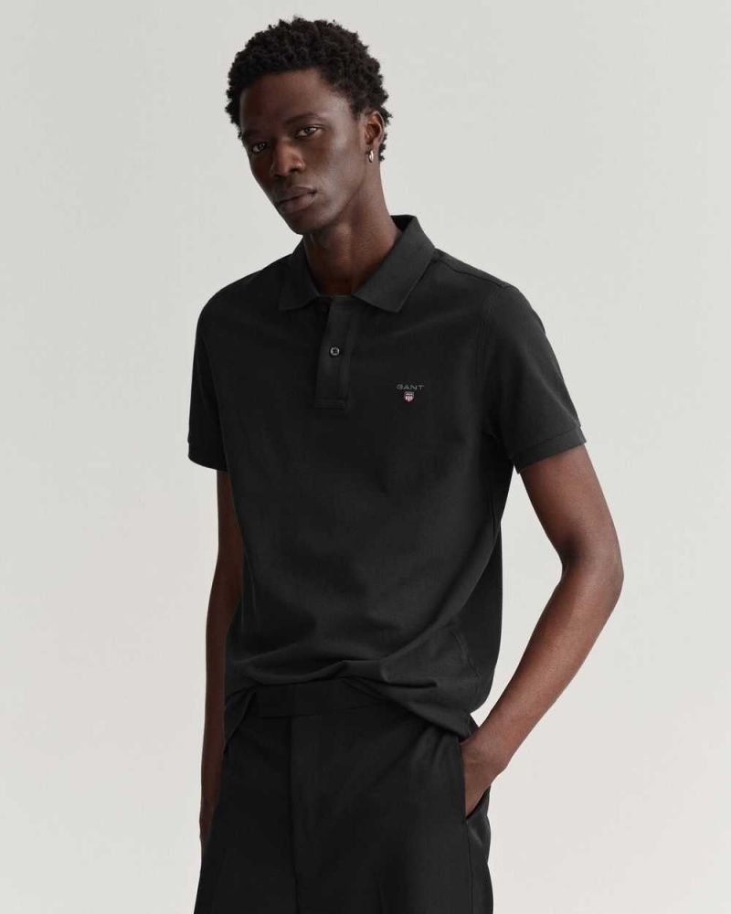 Gant Original Piqué Men's Polo Shirt Black | IXUBR-3659