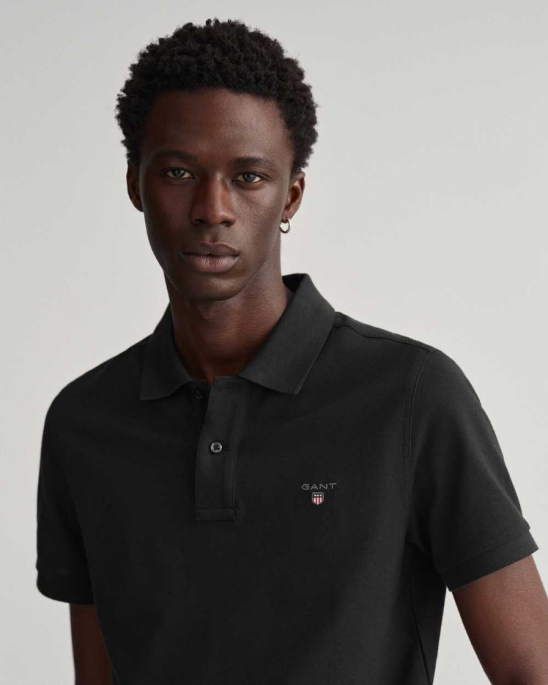 Gant Original Piqué Men's Polo Shirt Black | IXUBR-3659