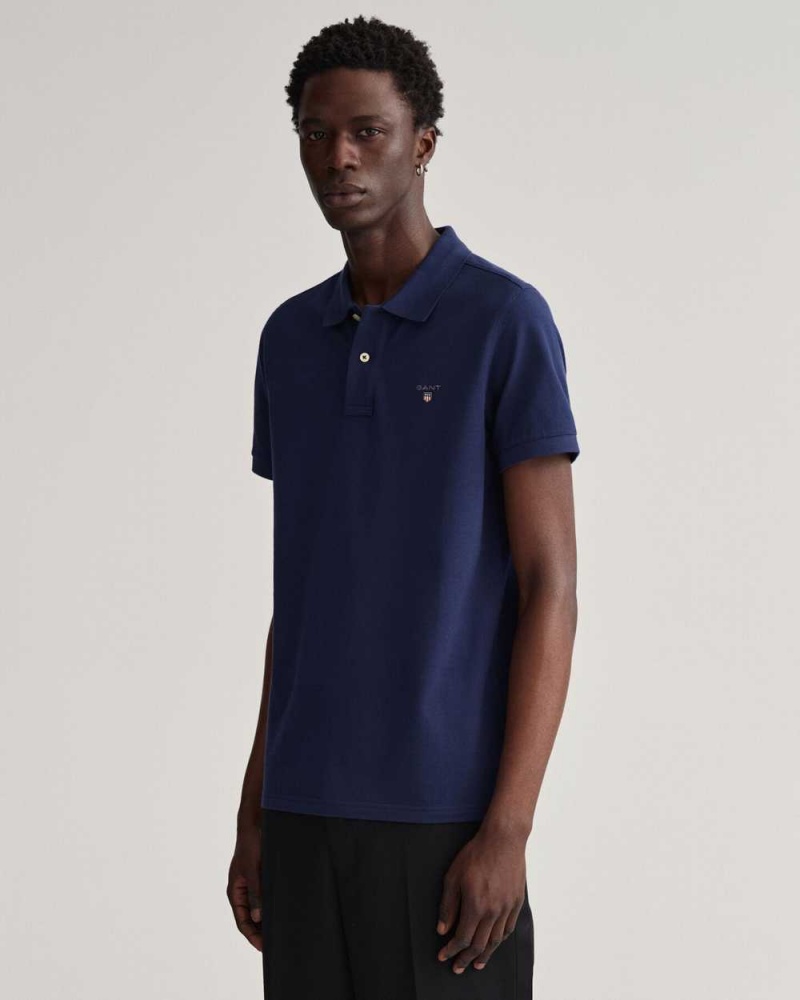 Gant Original Piqué Men's Polo Shirt Evening Blue | HGPFS-3690