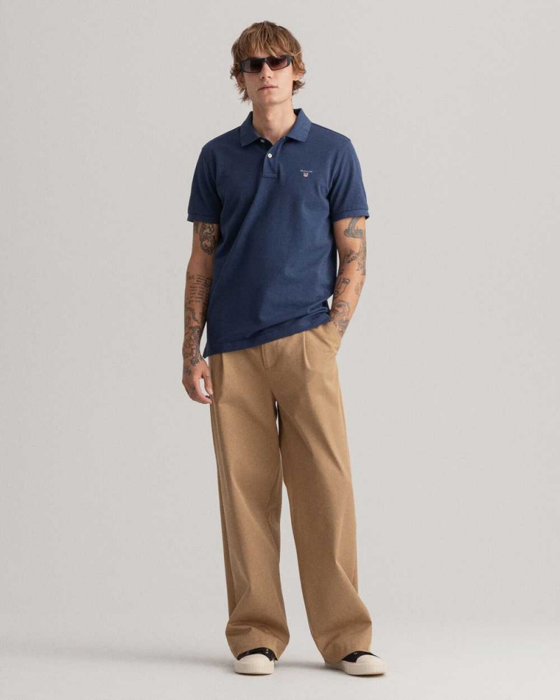 Gant Original Piqué Men's Polo Shirt Marine Melange | VCYZT-0432