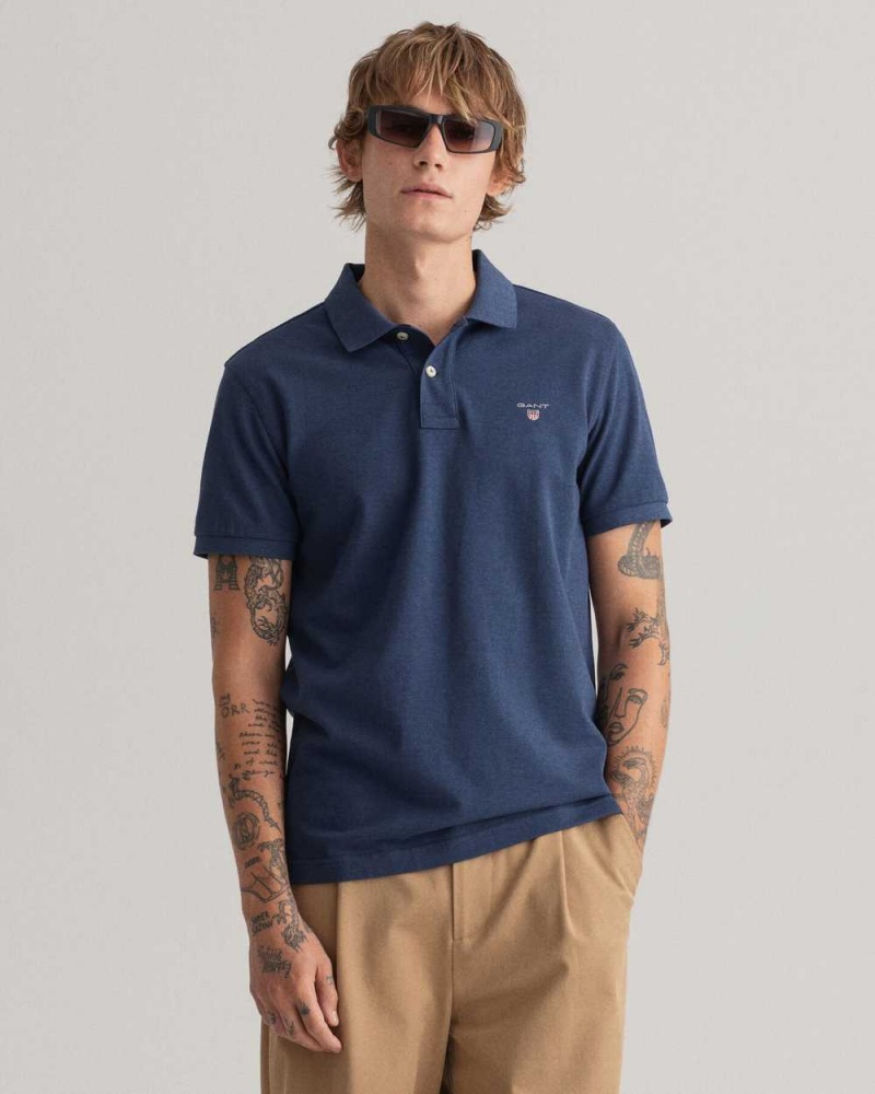 Gant Original Piqué Men\'s Polo Shirt Marine Melange | VCYZT-0432