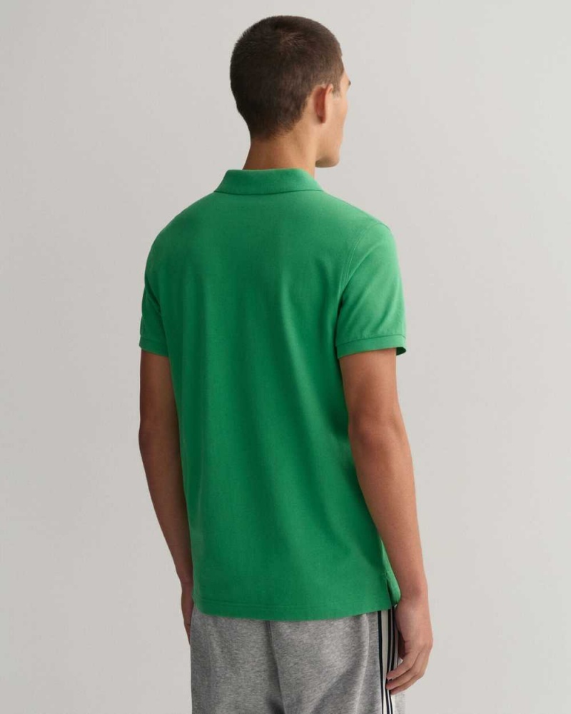 Gant Original Regular Fit Piqué Men's Polo Shirt Mid Green | HQFXM-2417