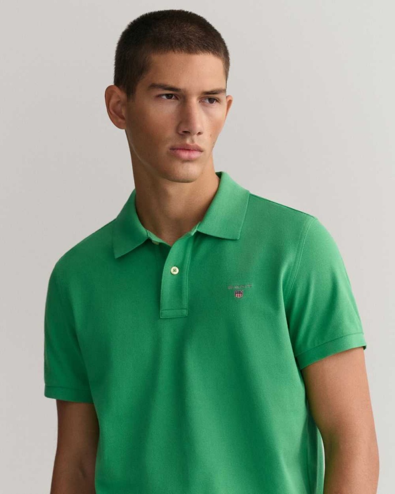 Gant Original Regular Fit Piqué Men's Polo Shirt Mid Green | HQFXM-2417