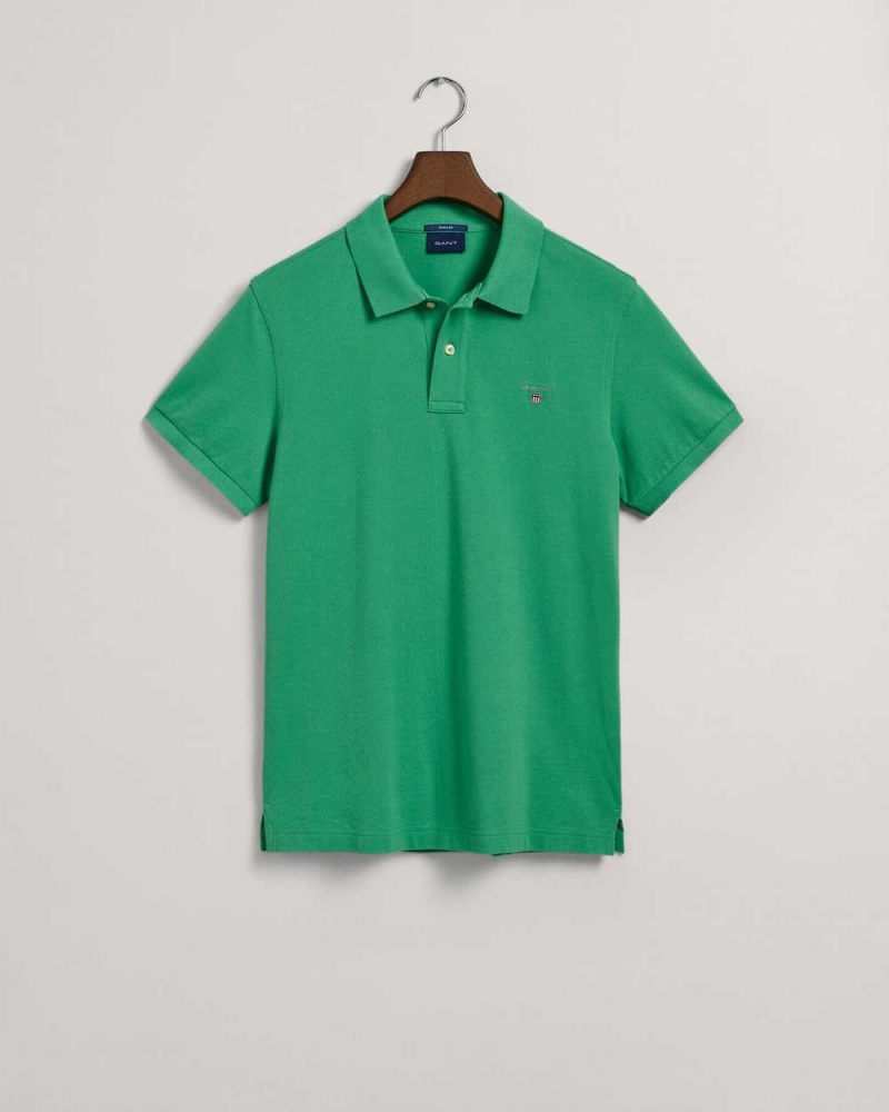 Gant Original Regular Fit Piqué Men's Polo Shirt Mid Green | HQFXM-2417