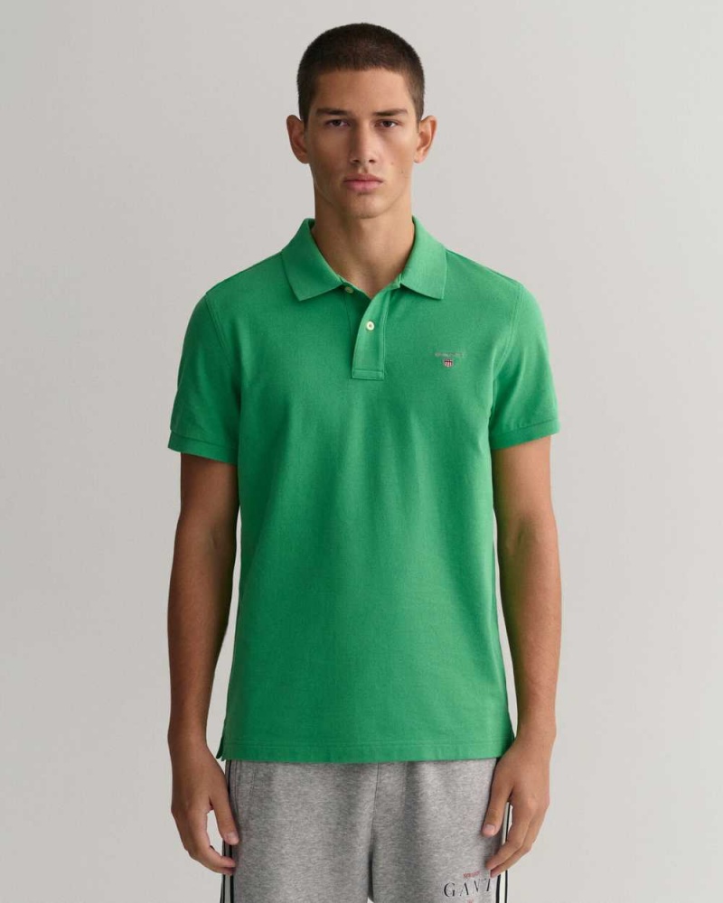 Gant Original Regular Fit Piqué Men\'s Polo Shirt Mid Green | HQFXM-2417