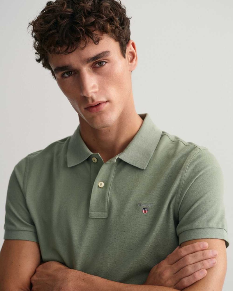 Gant Original Regular Fit Piqué Men's Polo Shirt Kalamata Green | LQITD-3016