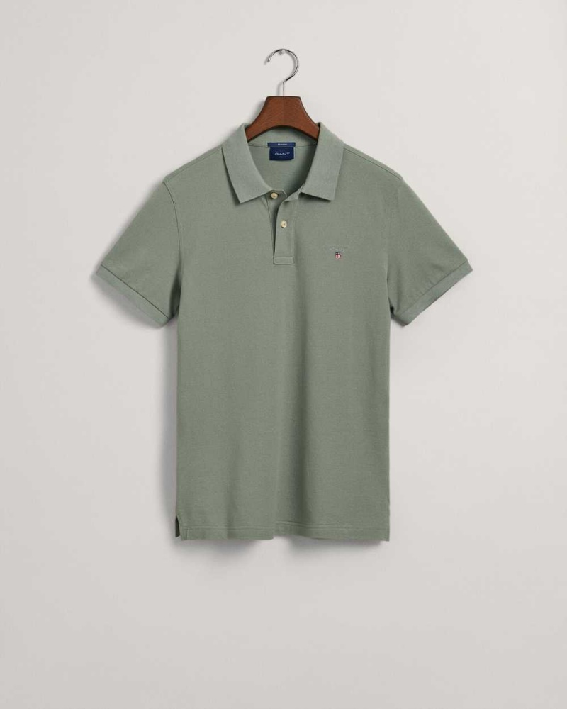 Gant Original Regular Fit Piqué Men's Polo Shirt Kalamata Green | LQITD-3016