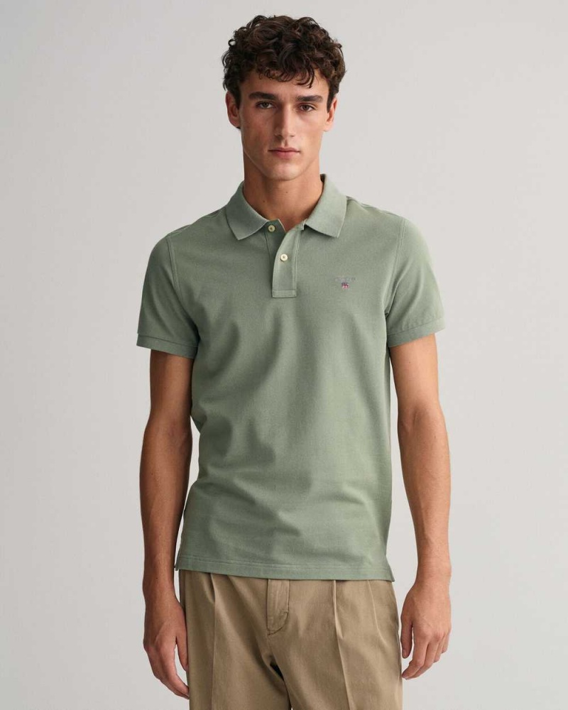 Gant Original Regular Fit Piqué Men\'s Polo Shirt Kalamata Green | LQITD-3016