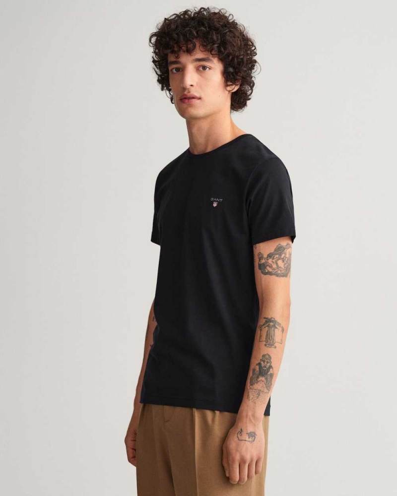 Gant Original Slim Fit Men's T-Shirt Black | UCTFP-1569