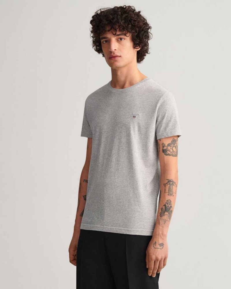 Gant Original Slim Fit Men's T-Shirt Light Grey Melange | DQLYO-7235