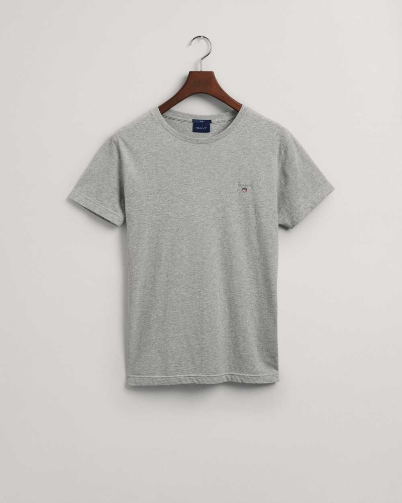 Gant Original Slim Fit Men's T-Shirt Light Grey Melange | DQLYO-7235