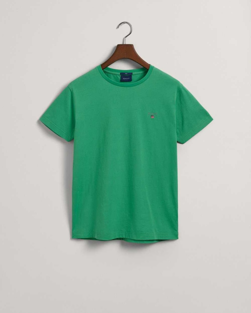 Gant Original Slim Fit Men's T-Shirt Mid Green | FOCXK-7659